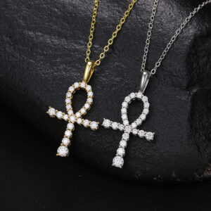 Moissanite Ankh Cross Pendant Necklace – S925 Sterling Silver / Gold Plated – 27mm Elegant Symbol of Life Jewelry