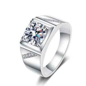 Luxury Men's Moissanite Ring – Bold Statement Square Setting with Side Stones