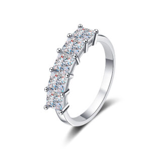Five-Stone Moissanite Engagement Ring - Princess Cut Stones, Sterling Silver