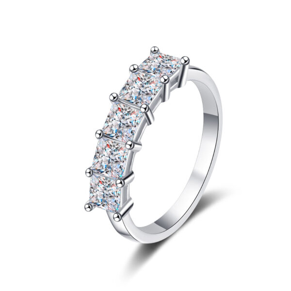 Five-Stone Moissanite Engagement Ring - Princess Cut Stones, Sterling Silver