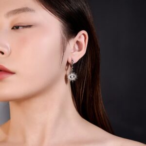 Radiant Eye Moissanite Dangle Earrings – S925 Sterling Silver, 18K White Gold Plated
