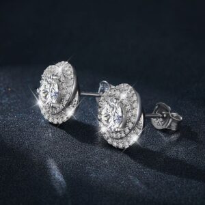Moissanite Double Halo Stud Earrings – 925 Sterling Silver, 10.5mm Sparkle