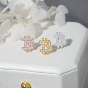 Iced Out Bitcoin Moissanite Stud Earrings - Gold, Silver, Rose Gold | Unisex Luxury Bling Jewelry
