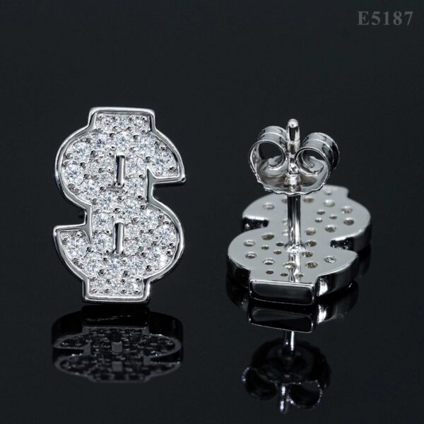 Moissanite Dollar Sign Stud Earrings – 925 Sterling Silver Bling Jewelry - Image 3