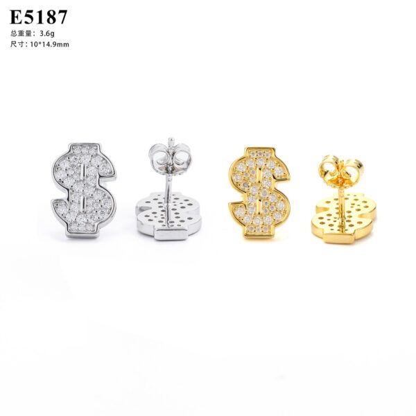 Moissanite Dollar Sign Stud Earrings – 925 Sterling Silver Bling Jewelry - Image 4