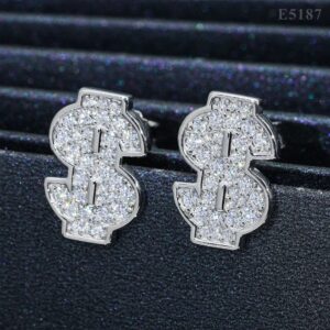Moissanite Dollar Sign Stud Earrings – 925 Sterling Silver Bling Jewelry