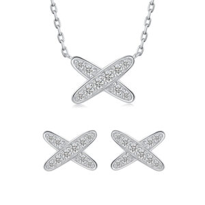 925 Sterling Silver Moissanite "X" Pendant Necklace & Stud Earrings Set