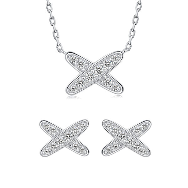 925 Sterling Silver Moissanite "X" Pendant Necklace & Stud Earrings Set