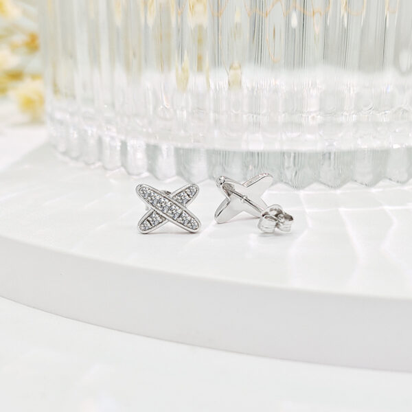 925 Sterling Silver Moissanite "X" Pendant Necklace & Stud Earrings Set - Image 3