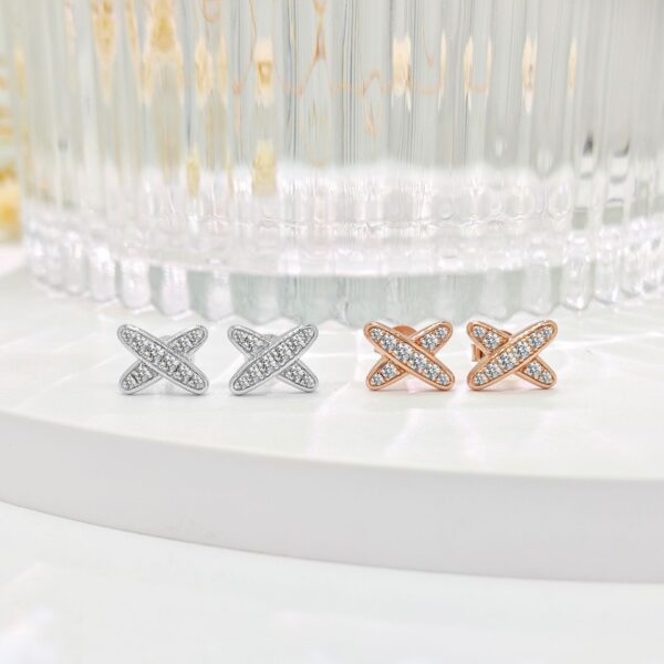 925 Sterling Silver Moissanite "X" Pendant Necklace & Stud Earrings Set - Image 2
