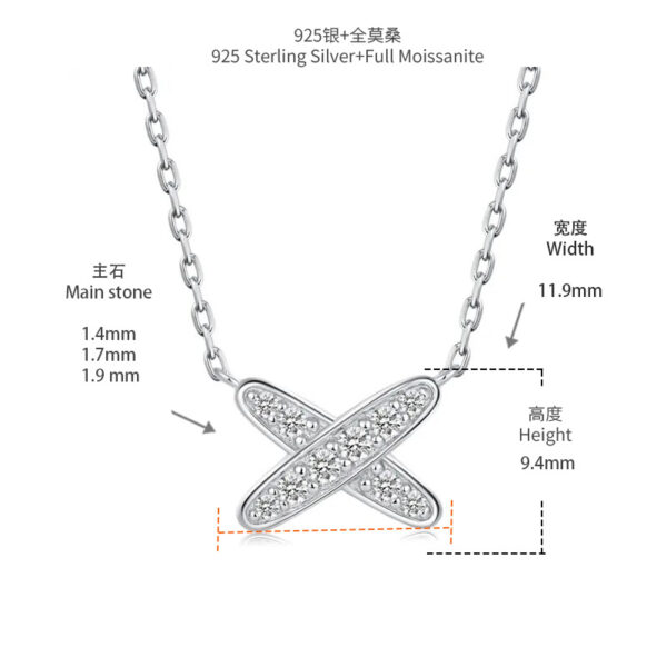 925 Sterling Silver Moissanite "X" Pendant Necklace & Stud Earrings Set - Image 5
