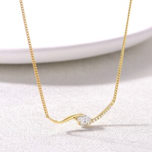 Elegant Wave - shaped 18K Gold - Plated S925 Silver Moissanite Pendant Necklace