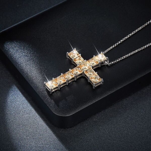 Luxurious 925 Sterling Silver Full Moissanite Cross Necklace - Image 2