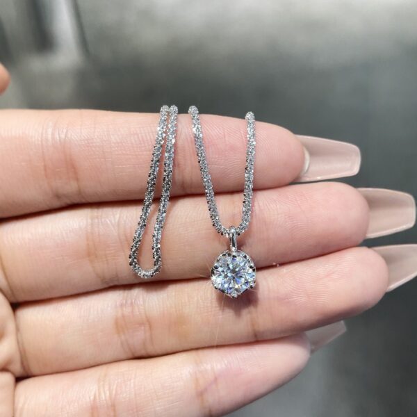 Sparkling Sterling Silver Moissanite Pendant Necklace (with Dual Certifications) - Image 5