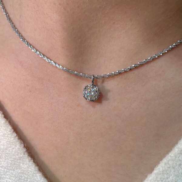 Sparkling Sterling Silver Moissanite Pendant Necklace (with Dual Certifications)